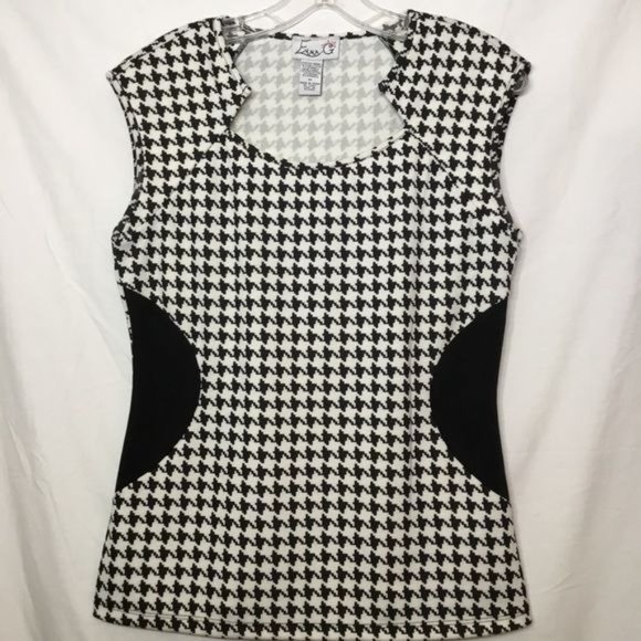 HOUNDS TOOTH CORAZON NECKLINE SLEEVES TOP MEDIUM - Picture 3 of 5